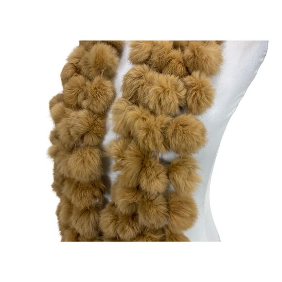 Vintage Real Fur Pompom Scarf – Blonde, 54” Long - Picture 3 of 5